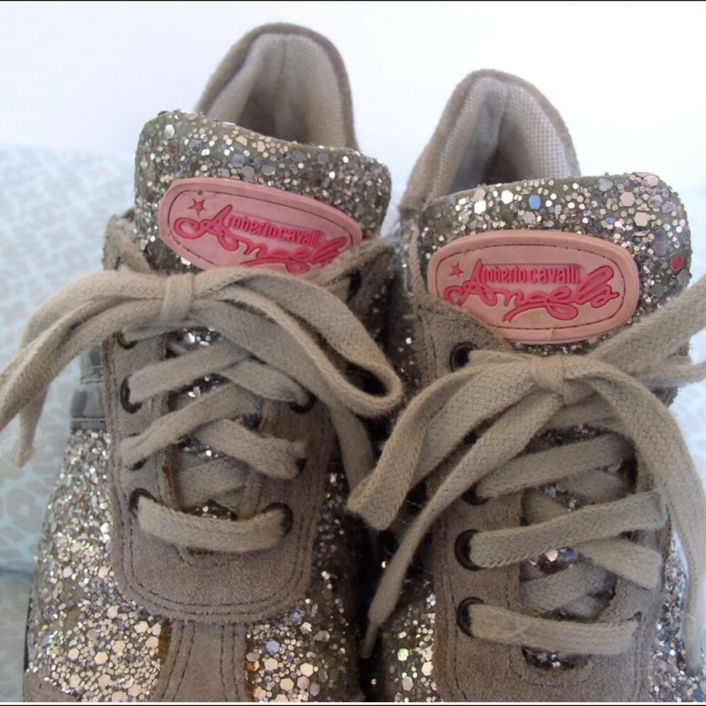 ROBERTO CAVALLI glitter leather sneaker shoe girls
